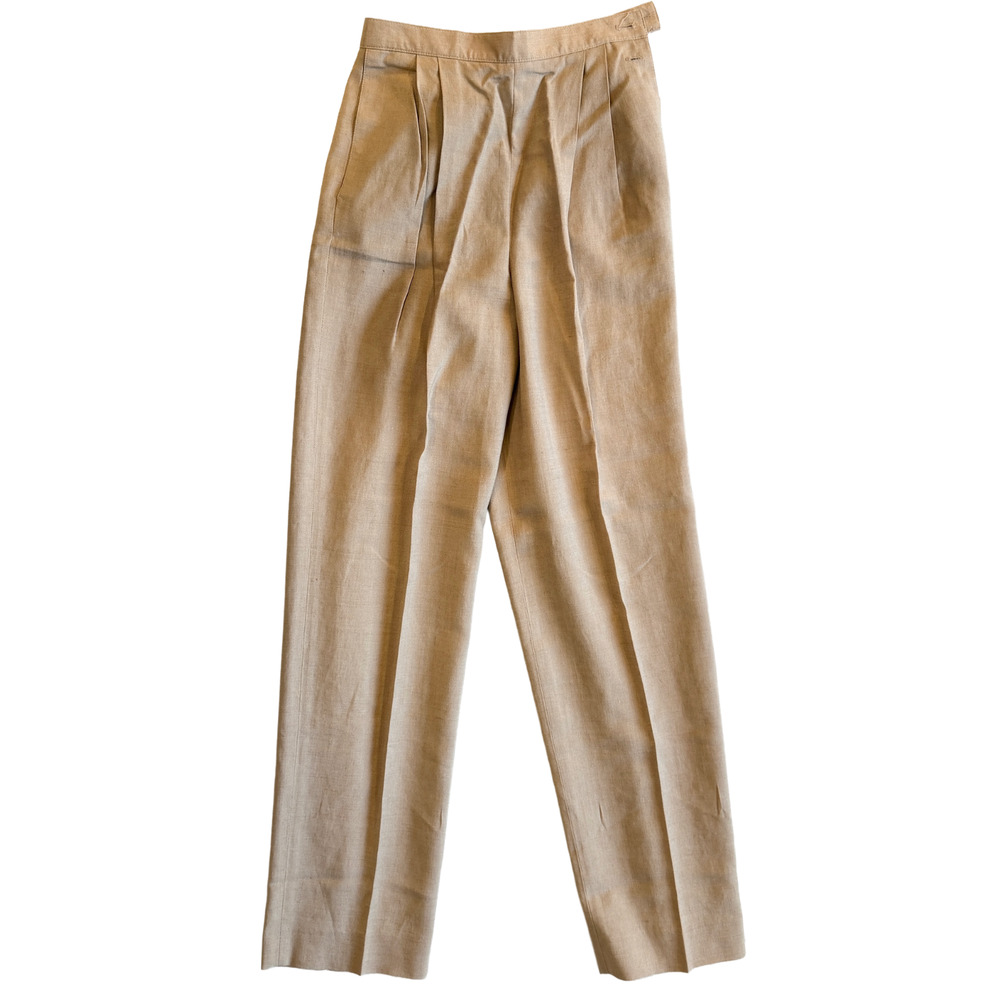 Vintage Christian Dior Womens High Rise Pleated Tan Trousers Rayon Linen Size 4